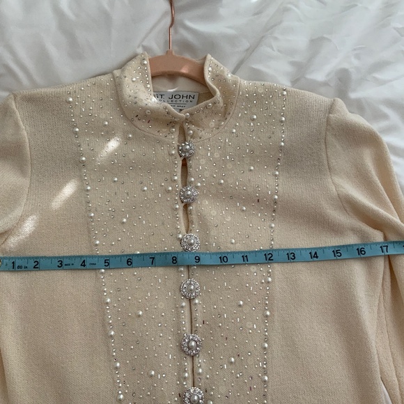 GORGEOUS Vintage St. John Collection IVORY Pearls Sequins Rhinestone Dress 6 - Picture 7 of 15